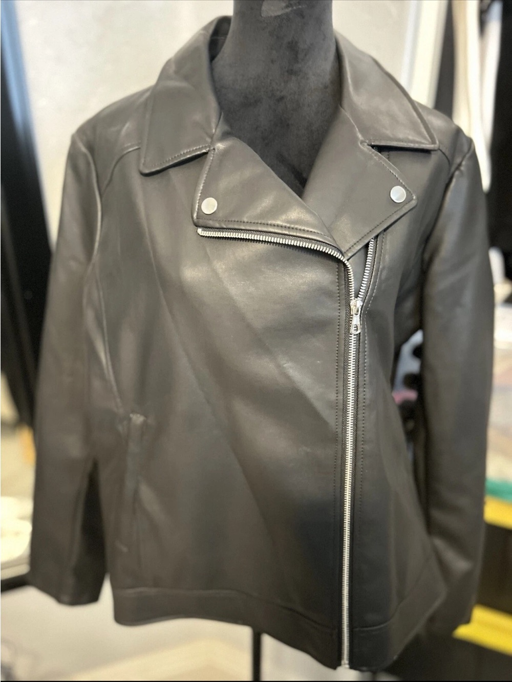 a.n.a Black Pleather Asymmetrical Moto Jacket